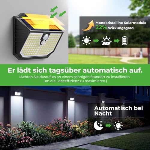 nipify Solarlampen für Außen mit Bewegungsmelder,138 Superhelle LED,Garten – Ansicht 2
