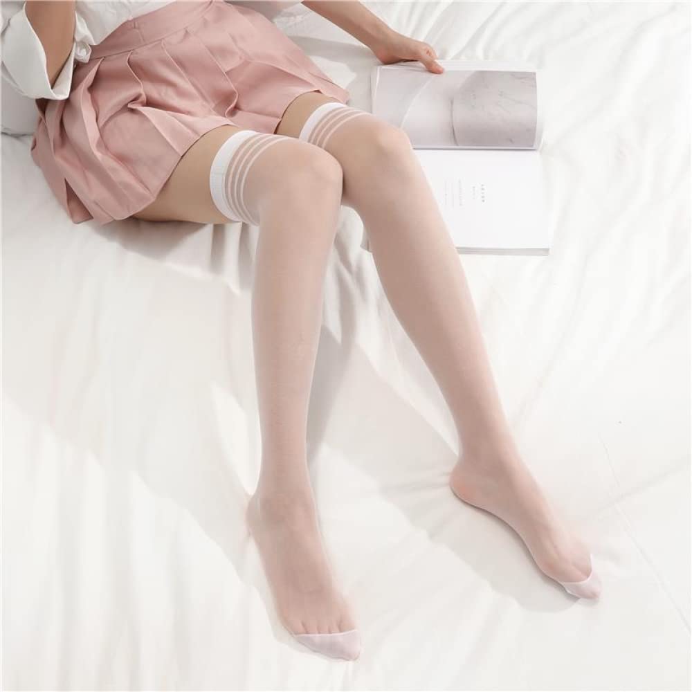 Bas résille pour Femmes - Sexy Girl Student Bas en Soie Cuissardes Calcetines De La Mujer Over Knee Long Stocking Summer Ultra Thin Transparent Hosiery 2Pcs (Blanc)