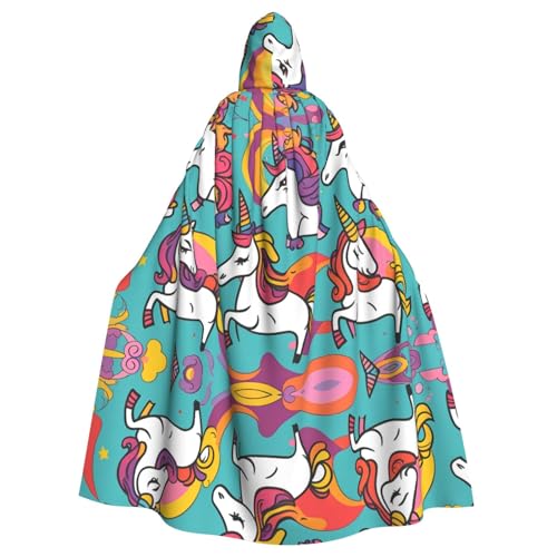 WHJSSF Capa con capucha para adultos con estampado de unicornios coloridos para juegos de rol, disfraces de escenario, fiestas, fácil cuidado