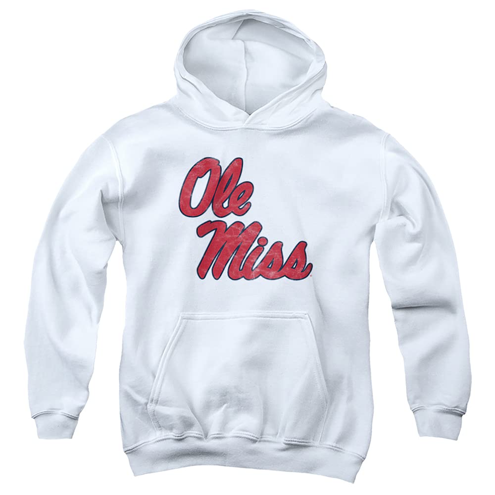University of Mississippi Ole Miss Official Distressed Primary Unisex Youth Pull-Over Hoodie,White, Medium