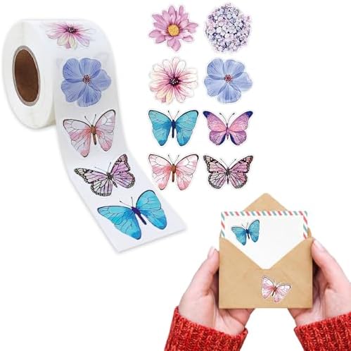 Hohamn 600-Pack Butterfly Stickers Roll For Kids - 1.5 Inch Colorful Party Favors, Envelope Seals & Decorations