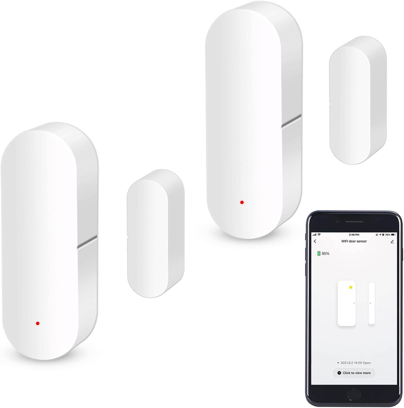 Capteur de Porte WiFi Capteur de Contact Intelligent pour fenêtre Alarme sans Fil Compatible avec Alexa et Google Assistant Pas Besoin de hub 2 Pack