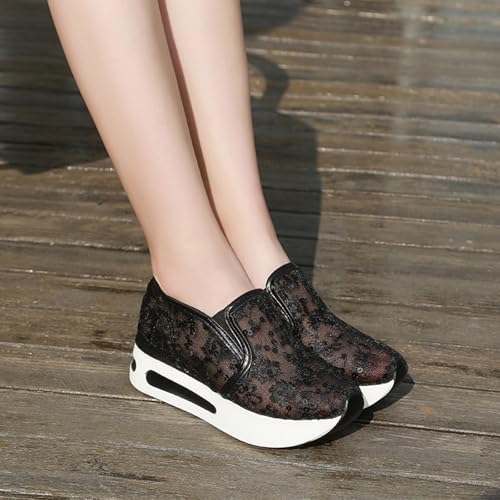 Platform Wedge Floral Women's Fashion Sneakers Breathable Walking Shoes Mesh Slip On Sneakers Women Casual Embroidery Sneakers Comfort Work Shoes Outdoor Travel Hidden High Heels Shoes3
