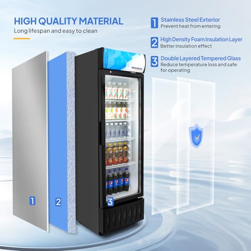 Image of ROVSUN 8.5 Cu.Ft Commercial Beverage Refrigerator ETL NSF, Slim Merchandiser Refrigerator Display Refrigerator Beverage Cooler Glass Door Fridge w /Adjustable Shelves LED Light for Bar Restaurant Cafe