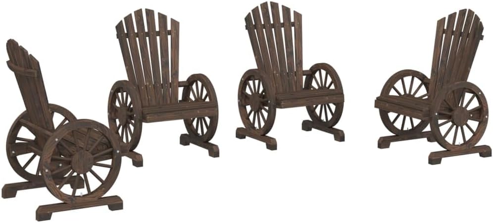 vidaXL Patio Adirondack Chair Set - 4 Brown Solid Fir Wood Outdoor Lounge Chairs for Deck, Garden, Poolside Comfort with Armrests