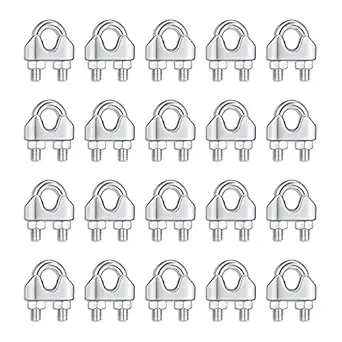 Sunxer Wire Rope Cable Clip Clamp 304 Stainless Steel U Bolt Saddle Fastener Thimble for Metal Fence, Antenna, Clothesline, Rigging Hardware, Batting Cage, Flags (m3-20pcs)