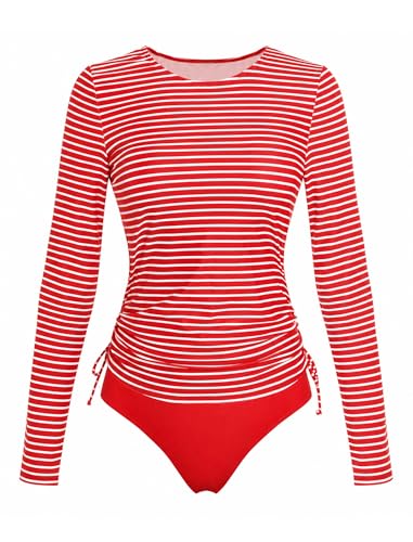 Image of ZAFUL Women's Long Sleeve Rash Guard UPF 50+ Sun Protection Surf Swim Shirts Drawstring Tankini Swimsuit