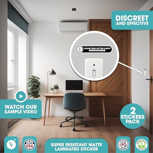 Image of Bilingual Turn Off The Lights Stickers | 2 Pack Please Turn Off Light Stickers | Permanent Matte Vinyl | English and Spanish (Small)
