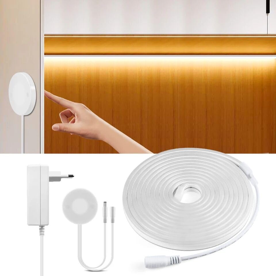 FOFMITI Under Cabinet Lighting Kit,Touch Dimmer Switch LED Strip Neon Lamp 6.56ft Plug-in Waterproof Light Tape Bedtroom Kitchen Cabinet Backlight