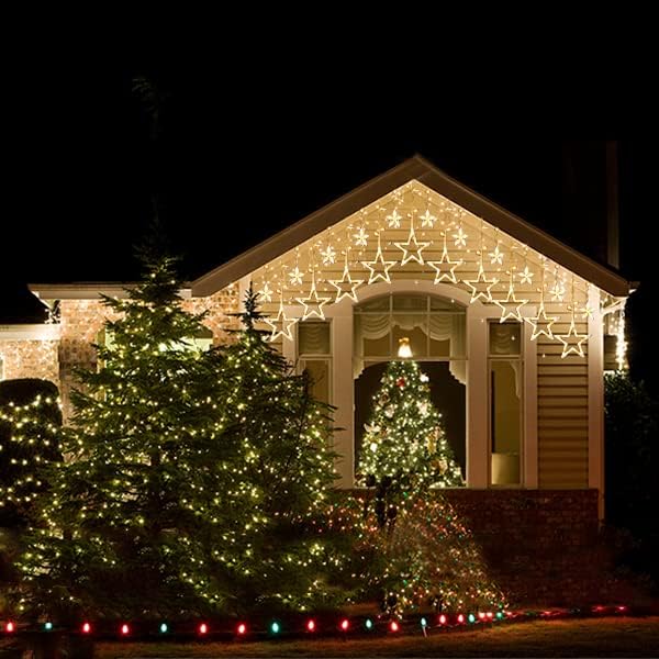 Miniatura 3 de WANTONG Luces de cortina de estrella 12 estrellas 138 luces LED luces LED de cortina de ventana para dormitorio con 8 modos intermitentes para