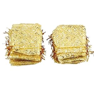 Organza koord zakjes sieraden cadeau tas voor bruiloft gunst gouden 100st