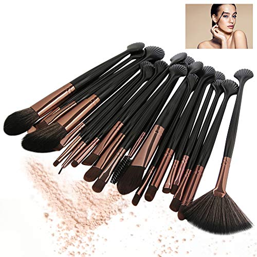 Makeup Brush Kit, Brino Shell Powder Foundation Concealer Eyeshadow Cosmetic Brush Beauty Tool(20 pcs)(Black+Brown)