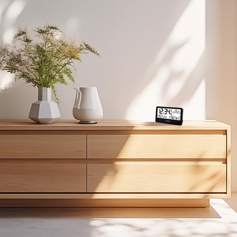 La Crosse Technology WS6230 Weather Station on a wooden dresser