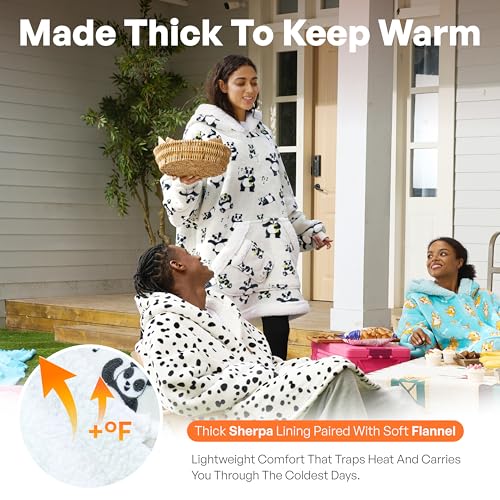 Image of Giggling Getup Wearable Blanket Hoodie for Adults Gifts for Teen Girls Sister Women Sherpa Fleece Printed Hooded Blanket Sweatshirt Warm Cozy with Pocket & Sleeves Grey Panda
