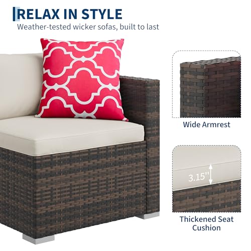 Image of GAOMON 5 Pieces Patio Furniture Sets All Weather Outdoor Sectional Patio Sofa Manual Weaving Wicker Rattan Patio Seating Sofas with Cushion and Glass Table
