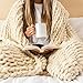 SAMIAH LUXE Chunky Knit Blanket Throw 50x60", Cream Chenille Chunky Knit Throw Blanket for Living Room Decor or Boho Decor, Thick Yarn Knitted Blankets for Couch or Bed, Cable Knitted Crochet Blankets