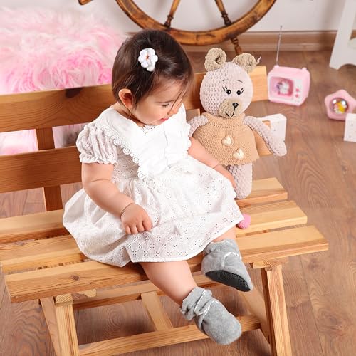 Ella Bonna Fleece Baby Booties, Three Snap Baby Slippers, Unisex Baby Gifts, Non-Slip Newborn Booties for Boys and Girls, Infant Baby Shower Shoes Months4