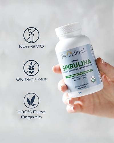 Miniatura 5 de BioOptimal Tabletas de espirulina orgánica, orgánicas, sin OMG, sin aditivos ni rellenos, suplemento dietético de calidad premium de 500 mg
