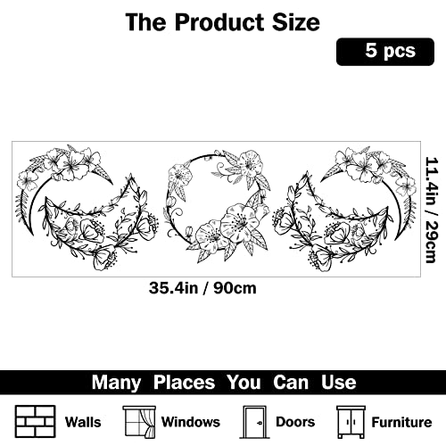 SUPERDANT Moon Phase Wall Decals Flower Vine Wall Stickers Corn Poppy Moon Shape Art Decor Window Cling Decals for Girl's Room Study Room Living Room Bedroom Decoration Black - Image 2