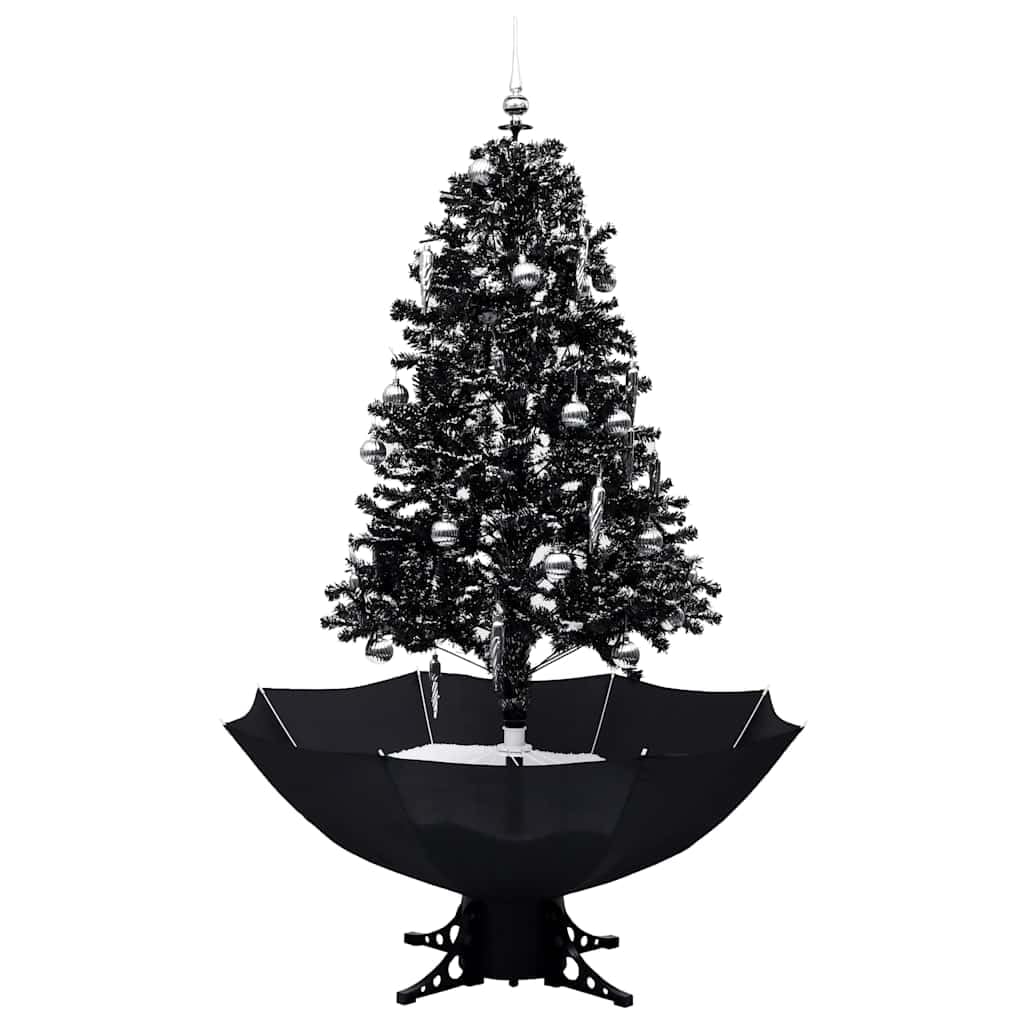 vidaXL Schneiender Weihnachtsbaum mit Schirmfuß Schneefall Künstlich Tannenbaum Christbaum Kunstbaum Dekobaum Weihnachten Dekoration Schwarz 170cm PVC