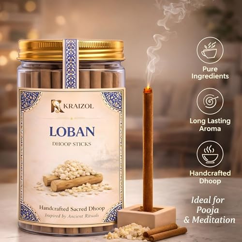 Image of Loban Dhoop Sticks 200g | Handcrafted Frankincense | Bambooless Charcoal-Free | Low Smoke 40+ Min Burn | Free Mitti Stand | for Pooja, Meditation, Yoga & Home Fragrance