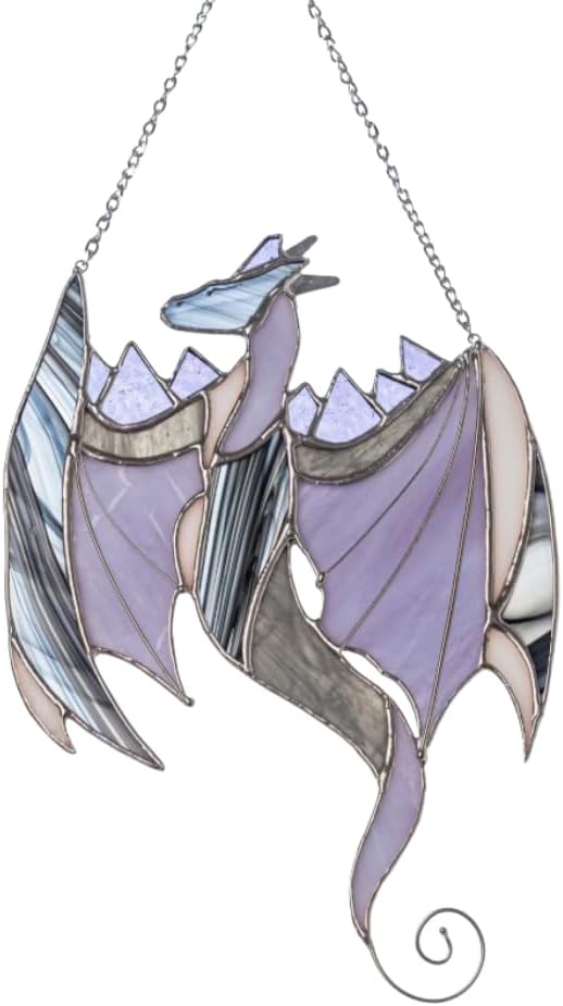 Purple Grey Dragon Mysthic Theme Home Wall Window Home Decor Stained Glass Sun Catcher. Indoor Outdoor Decor. Mother's Day Gift. Real Glass Panel