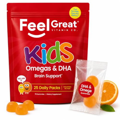Image of Feel Great Kids Omega 3 Gummies with DHA, No Fishy Taste, 25 Daily Packs