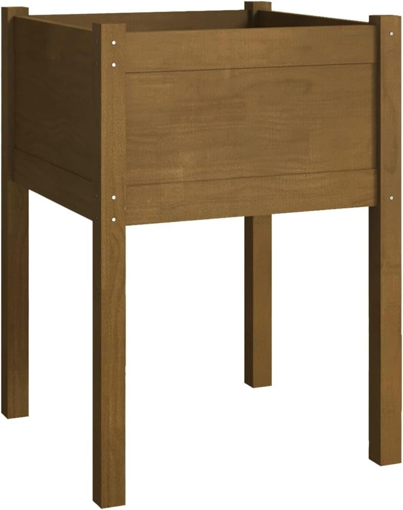 Set of 2 Solid Pinewood Planters Boxes in Honey Brown 19.7x19.7x27.6 Inch for Garden Balcony Terrace Greenery Storage