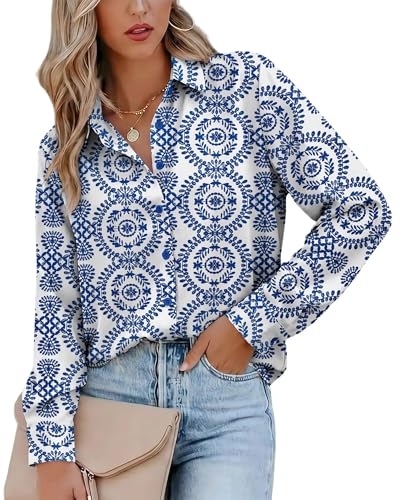 Image of Magritta Women's Shirts Fashion Casual Loose Fit Long Sleeve Button Down Lightweight Collared Blouse Tops