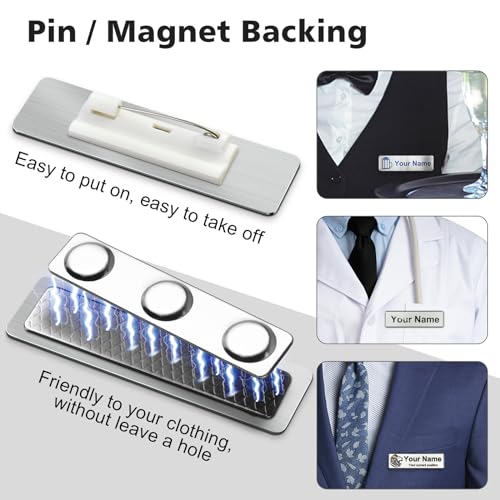 Image of Custom Name Tags Customize Text Metal Engraved Personalized Badge Pin Clip