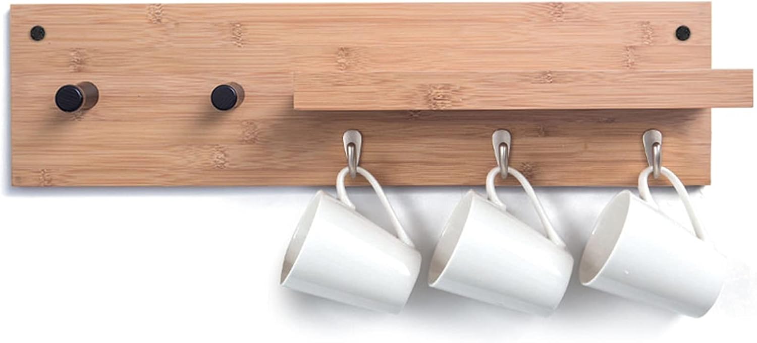 Key Holder for Wall Decorative, Clothes Rack with Metal Hooks, Entryway Shelf, Strong Load-Bearing, for Storage at Bedroom Bathroom (Size : 7 Hooks) ()