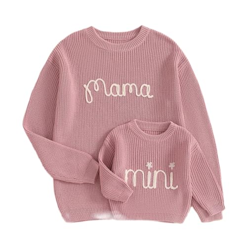 HKYFNNBW - Abiti Mamma e Figlia, Maglioni per Famiglia con Stemma Ricamato, Girocollo, Maglieria, Comodi, Caldi, Felpe con Maniche Lunghe, rosa, 9 mesi