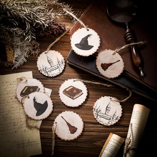 Image of Soulchen 24 Pcs Magical Wizard Party Decor Wizard Magic Lover Gifts Wooden Vintage Magic Hat Book Castle Broom Hanging Ornaments Sign for Room Home Birthday Party Decoration