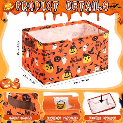 Boao 3 Pack Halloween Ghost Basket with Handles Collapsible Large Canvas Storage Baskets Boo Spooky Skull Pumpkin Cat Foldable Storage Bins Organizer Bins for Trick or Treat Gifts Bedroom Home Office by Boao - Image 2