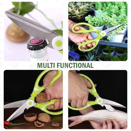 Image of Anandi Green's 3 Stainless Steel Scissors Pointed Tip with Shock Proof Body Ergonomic & Soft Handles for Easy Handling Green Scissor with Cap