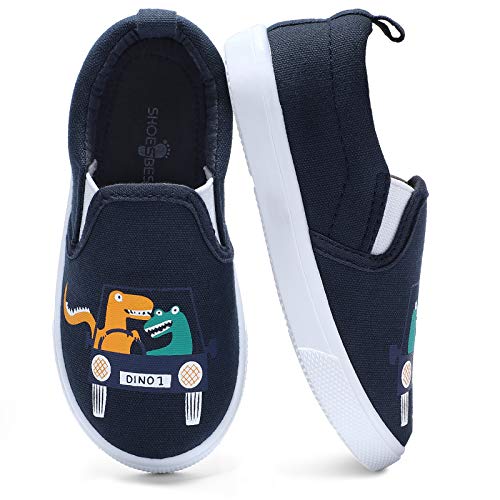 KIZWANT Toddler Shoes Boys Slip On Canvas Sneakers Lightweight Casual Loafers for Walking School Navy/Dinosaur 8 M US Toddler
