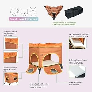 Petique Bedside Lounge Pet Bed, Bunk Bed for Medium Size Pets, Raised Lounge Bed for Cats & Dogs, Lion’s Den Design,Brown, 39.0"L x 22.5"W x 33.5"Th Petique Bedside Lounge Pet Bed Bunk Bed for Medium Size Pets Raised Lounge Bed for Cats Dogs Lions Den DesignBrown 390L x 225W x 335Th