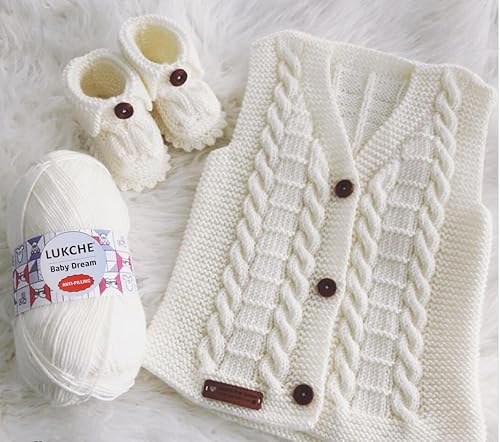 Image of Baby Dream Soft Yarn - 100% Acrylic, Premium Anti-Pilling, 3.5 oz (100g), 273 yds - Soft Yarn for Crochet and Knitting Projects (Ecru)