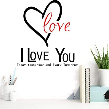 Anniversary Mothers Day Big Black Heart Red Love,I Love You Today Yesterday Tomorrow Wall Sign Sayings Quotes Valentines Day Couple Decor for Bedroom Kids Room Vinyl Art Mural