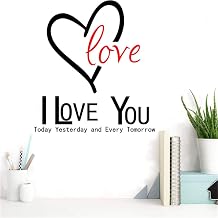 Anniversary Mothers Day Big Black Heart Red Love,I Love You Today Yesterday Tomorrow Wall Sign Sayings Quotes Valentines Day Couple Decor for Bedroom Kids Room Vinyl Art Mural
