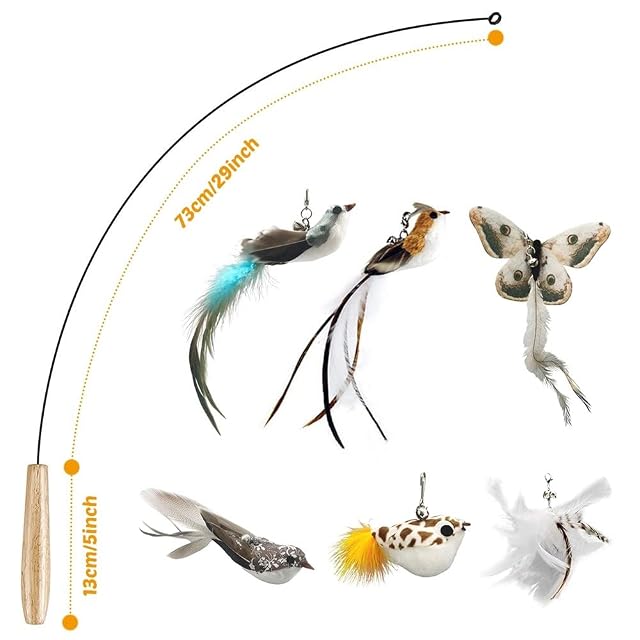 Foto 4 de 8 de DONGKER Juguete interactivo para gatos con 6 plumas de repuesto y 1 varilla para gatitos y gatos