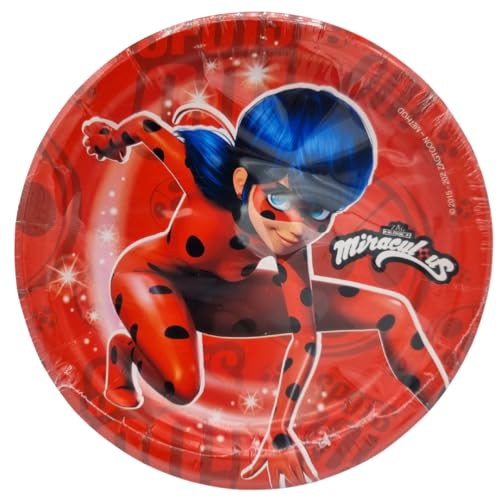 BeenSmile, 8 Platos de Miraculous de 18 CM, Personaje Ladybug, Platos Desechables para Fiesta de Cumpleaños Infantil, Artículos de Decoración para Fiestas Temáticas