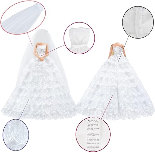 Miniatura 4 de E-TING Vestido largo de Princesa de boda con velo para regalo de muñecas Barbie