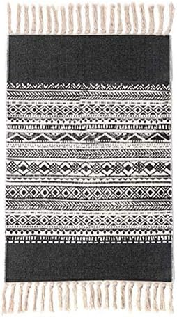 Icole Cotton Area Rug Vintage, Hand Woven Print Tassels Throw Rugs Carpet Door Mat,Indoor White Area Rugs for Living Room, Bathroom, Bedroom
