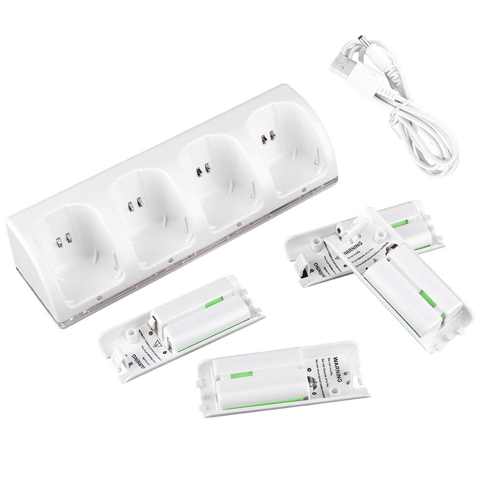 Chargeur de Station de Charge Blanc 4 en 1 avec Batterie 4Pcs 2800mAh pour Wii/Wii Uremotes (Batterie 2800mAh)