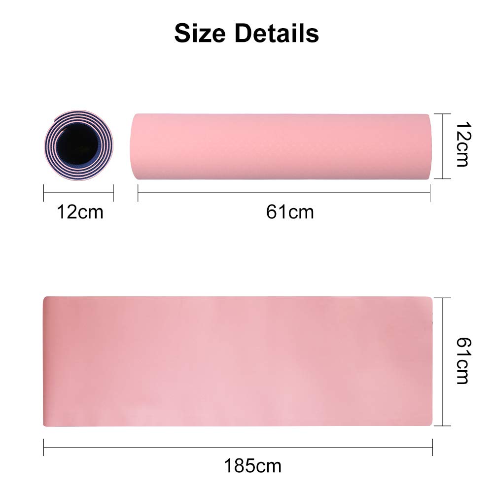 Esterilla Yoga, Alfombrilla de Yoga Texturizada Antideslizante 3*Banda de Resistencia,1* Correa de Transporte para Ejercicios para Yoga, Pilates y Ejercicios de Piso 183x61x0.6 cm (Rosa-Azul)