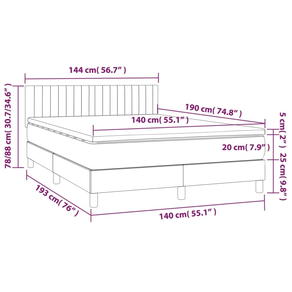 Tkanina z regulowanym zagłówkiem LED 140x190 cm Szary | Łóżko kontynentalne z materacem sprężynowym LED ciemnoszara tkanina 140x190cm z regulowanym zagłówkiem