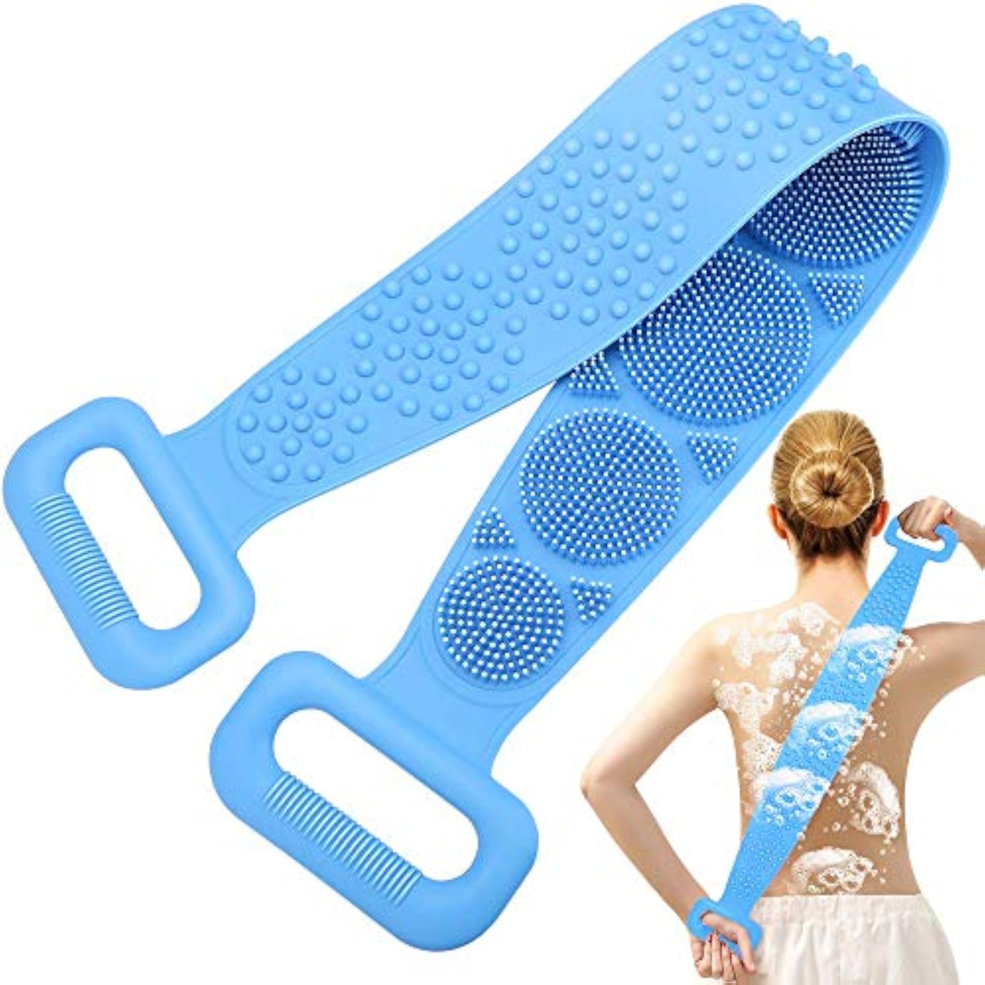 Silicone Double Side Shower Body Scrubber Belt, Easy to Clean