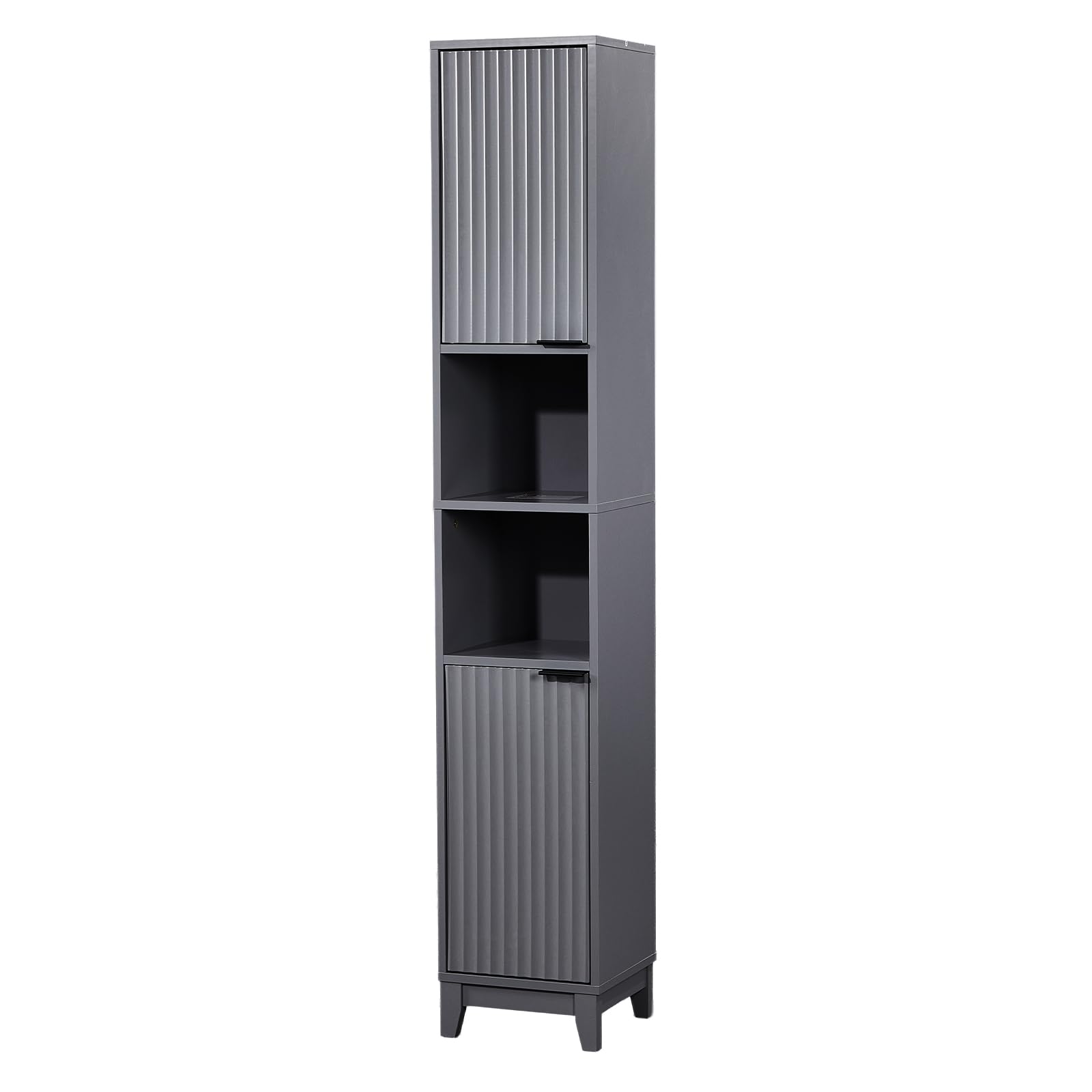 Bonnlo Tall Bathroom Storage Cabinet,Grey Freestanding Bathroom Narrow Unit with 2 Doors, 2 Shelves,Slim Toilet Paper Storage Cabinet, Open Compartments for Small Spaces,30×28×170cm