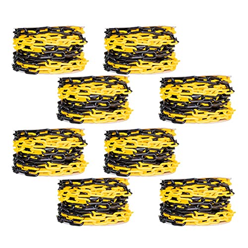 Image of 8 Pcs 25 Meter Plastic Chain Safety Barrier with 8MM Thickness - Yellow and Black | Plastic Chain Link Roll for Crowd Control | Safety Chain for Construction Road Safety Caution Sign Parking Chain (8)